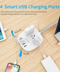 Desktop Power Strip With Three Outlets And Four USB Ports No Brainer Charging For All Your Gadgets Fast 4.5 Amp USB Quick Charge Flat Plug
