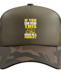 Forklift Operator Warehouse Statement Trucker Hat With Adjustable Mesh Back In Camo Green For All Day Workwear Comfort