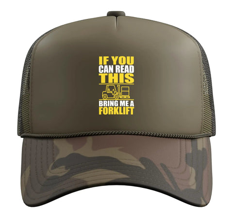 Forklift Operator Warehouse Statement Trucker Hat With Adjustable Mesh Back In Camo Green For All Day Workwear Comfort
