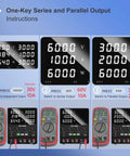 4 In 1 Dual DC Bench Power Supply With 30V 10A Or 60V 10A In Series Or 30V 20A In Parallel Plus 5V 2A USB Port display panel