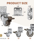 Diagram showing dimensions of 1-Inch L-Shaped Swivel Caster Wheels Set Of Eight With Side Plate Mount Brakes Non-Marking Rubber Casters