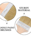 Close-up of thickened wood handle and bristles of Three Piece Thickened Wood Handle Paint Brush Set With Ergonomic Grip For Decks