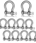 3/8 Inch Clevis Shackle Set Of 10 Stainless Steel 304 Bolt Screw Pin Shackles Heavy Duty For Off Road Recovery, Towing, Anchor Rigging, Marine Use, 1000 Kg Working Load, 3800 Kg Breaking Load