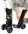 Heavy Duty Electric Stair Climber Hand Truck For Moving Heavy Gear Safely Over Curved Or Straight Steps With Telescopic Handle And 1200w Power Boosting, featuring durable wheels and a powerful motor.