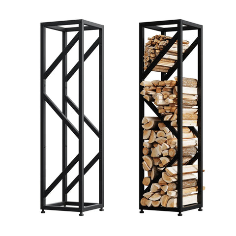 4 Tier Indoor Firewood Rack 47 Inch Tall Heavy Duty Log Holder For Fireplace Minimalist Black Design Space Saving Vertical Storage