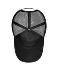 Top view of American Flag Trucker Hat Snapback For Men And Women Unisex Breathable Mesh Sides Adjustable Fit Casual Everyday Wear Dope Patriotic Cap Black On Black