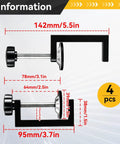 Four Piece Slick G Clamps for Woodworking with jaw sizes 142mm, 95mm, and rubber base for reliable grip in DIY projects.