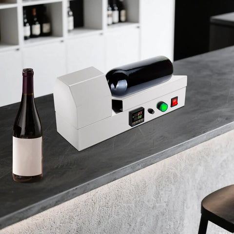 Straight Up Pro 110V Wine Bottle Cap Shrink Sealer Machine with a wine bottle on a bar counter, compact design.