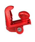 Universal Trailer Coupler Lock With Bright Red Finish for maximum theft deterrence, side view showing lock mechanism and design.