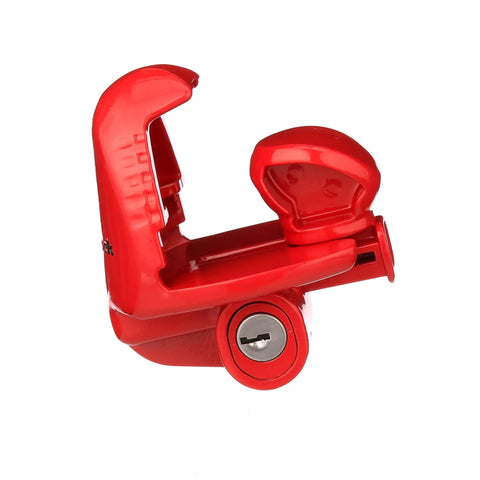 Universal Trailer Coupler Lock With Bright Red Finish for maximum theft deterrence, side view showing lock mechanism and design.