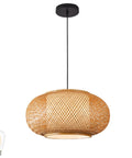 Basket Weave Bamboo Pendant Light With Natural Rattan Shade, 15 Inch Single Bulb Chandelier For Kitchen Island Or Nursery