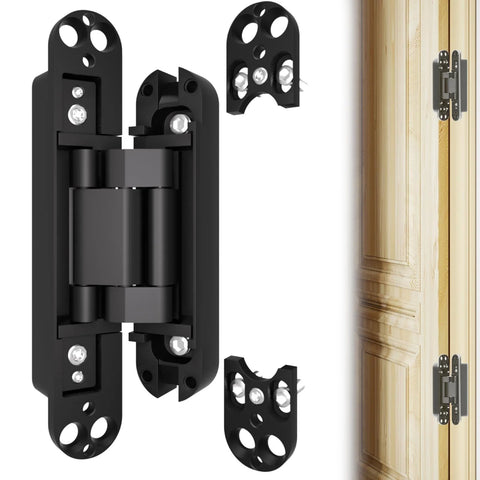 Hidden Door Hinge Set For Secret Bookcase Doors, Silent Rotating Concealed Hinges, 6 Inch, Side Mount, Three Way Adjustable