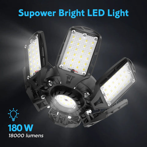 Ultra Bright LED Garage Lights 2 Pack With 6 Plus 1 Adjustable Panels, 18000 Lumens, 180W Deformable Shop Light, 6500K Daylight White, E26 Base