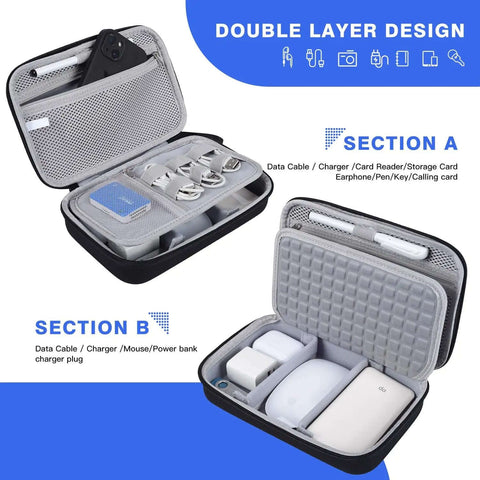 Road Ready Travel Electronic Organizer Case For Laptop Chargers Power Banks And Cables Features Cable Management Shockproof Hard Shell Storage with double layer design