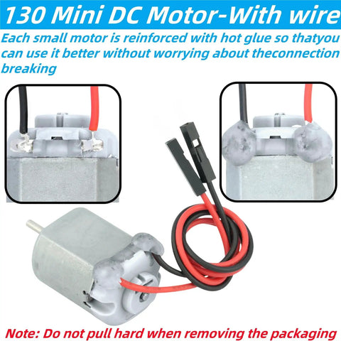 Mini 130 Size DC Motors Kit Ten Pack For DIY Kids Projects 1.5V 3V 5V 6V With Pre Welded Dupont Female Wires 38 By 20 By 15 mm