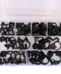 56-Pcs Heavy Duty Nylon Hose Clamps Assortment With Double Snap Grip organized in plastic storage box.