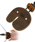 Genuine Leather Archery Finger Tab For Recurve Bow Upgraded Metal Buckle No Slip Guard shown on hand holding string