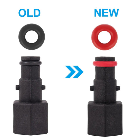 Flush Hose Fitting Kit For PWC WaveRunner And Jet Boat With old black and new red seals comparison