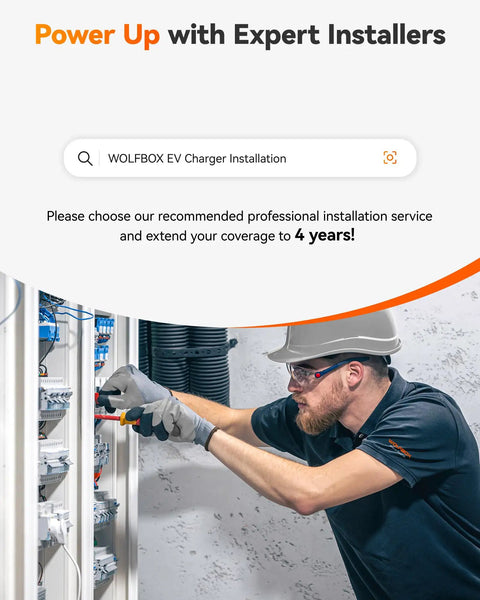 Technician installing Level 2 50 Amp EV Charger EVSE With J1772 Connector Hardwired 25 Ft Cable Indoor Outdoor Use