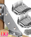 Heavy Duty Stainless Steel Corner Brackets For Furniture Shelves And Cabinets With Matched Screws Tough As Nails Angle Braces in silver.