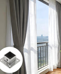 Beefy Heavy Duty Stainless Square Tube Flange Seats Approximately One Inch 25 mm Post Brackets with view of window and curtains