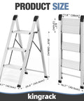 3 Step Aluminum Step Ladder Foldable For Home Use With Steel Frame Stable No Wobble Design Rust Resistant Coating 330 Lb Capacity Lightweight Yet Durable Perfect For Indoor Tasks And Quick Outdoor Fixes. 3-step foldable aluminum ladder size diagram