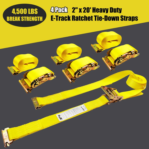 4 Pack 2 Inch Wide 20 Foot E Track Ratchet Straps Heavy Duty Cargo Tie Downs 4500 Pound Break Strength 1500 Pound Working Load
