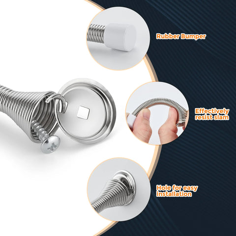 Ravinte satin-nickel spring door stop with rubber bumper, 12-pack, bottom-mount, close-up view