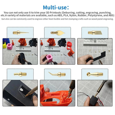 Image of Must Have Brass 3D Printing Finishing Trimming Heads Set 8 Pcs with Connector in use on various materials