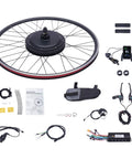 700C Front Wheel Electric Bike Conversion Kit 48V 1000W Hub Motor Complete DIY Ebike Swap components including wheel and accessories.