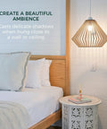 Wood Pendant Light With Adjustable Nylon Cord Modern Boho Ceiling Chandelier Basswood Frame And Oak Finish in bedroom