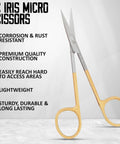 Pro Grade Micro Dissecting Scissors 4.5 Inch With Fine Point CVD Super Cut Edge Tungsten Carbide Inserts And Plasma Gold Rings