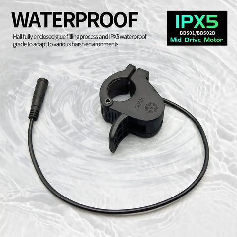 300X Thumb Throttle Waterproof 3PIN Female Plug For E-Bike Handlebar Mount, Works With 12V To 72V BBS01 BBS02 Mid-Drive Motors, Easy On-Bar Installation, Fits 24V To 72V Systems
