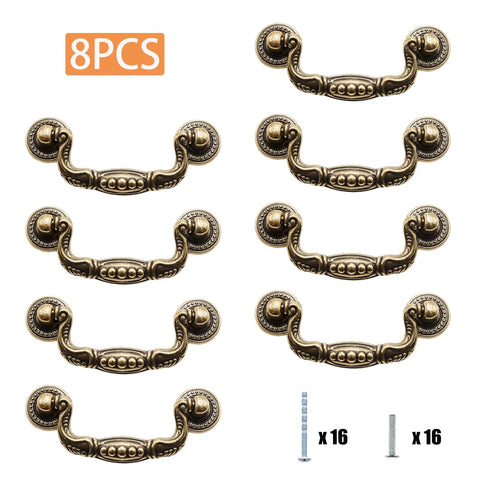 8 Pack 3 Inch Drop Drawer Handles Antique Brass Gold With Mounting Screws for Furniture Cabinets and Kitchen Doors