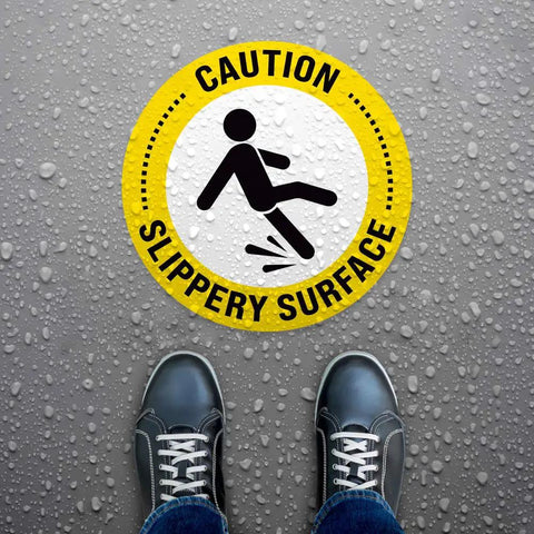 Lock Down Your Space With This Heavy Duty Slippery Surface Floor Decal. Peel And Stick Non Skid Warning Label For Smooth Indoor Hard Surfaces. Tough Vinyl Caution Sticker That Hooks Grip Under Heels And Gear While Washing Up Clean Later On