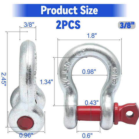 Heavy Duty Clevis Shackle 3 Eighth Inch Screw Pin 2 Pack Galvanized Steel For Tow Strap Winch Vehicle Recovery 1 Ton Capacity