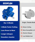 Comparison of blue 4-blade reamer head and gray single blade, highlighting benefits of Four Size PVC Pipe Reamer Kit With Four Blades.