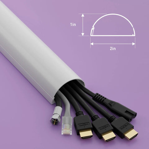 Half Round TV Wire Hider Cord Cover With Hinged One Piece Raceway Paintable Self Adhesive Cable Management for TVs 2x1x18in