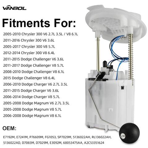Electric Fuel Pump Module Assembly Compatible With 2005 Through 2017 Chrysler 300 Dodge Challenger Charger Magnum V6 And V8 Engines Including 2 7L 3 5L 3 6L 5 7L 6 1L And 6 4L Replacement E7192M For Seamless Fuel Delivery And Quick Easy Drop In Install