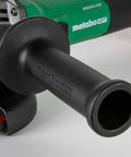 Close-up of powerful 4-1/2 inch angle grinder with 12 amp AC brushless motor, focusing on the three-position side handle.