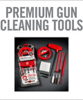 All In One 9mm Gun Cleaning Kit For 9mm 357 And 38 Cal Handguns with Bore Snake, brushes, rods, picks, red case shown.