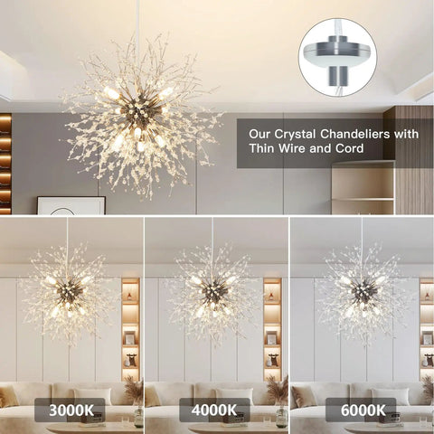Modern Crystal Chandeliers Dandelion Firework Sputnik Pendant Lighting Eight Light Fixtures With G9 Bulbs Dimmable in living room