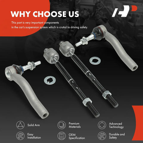 Front Inner And Outer Tie Rod End Kit For Cadillac Escalade 2021-2023 And Escalade ESV 2021-2023, Silverado 1500 2019-2023, Suburban 2021-2023, Tahoe 2021-2023, GMC Sierra 1500 2019-2023, Sierra 1500 Limited 2022, Yukon XL 2021-2023 Fixes Uneven Tire Wear. Four-piece steering linkage kit with metal tie rod ends