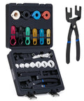 26 Piece Fuel Line Disconnect Tool Set Master Quick Disconnect Kit with pliers and color-coded tools in open black case