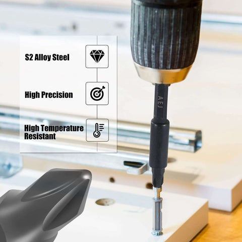 AEJ 49-pack screwdriver bit set with 1/4 inch hex shank, S2 alloy steel bits for drill use.