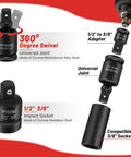 11 Piece Impact Socket Adapter And Reducer Set with universal joint wobble drive, includes adapters, reducers with 360 swivel view