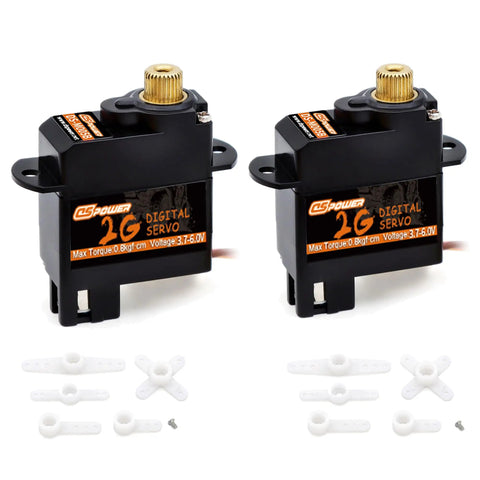 Two Pack 2G Micro Digital Servo With Metal Gear Coreless Motor For Airplanes Fixed Wing Planes Helicopters Boats Robots And RC Models JR254 Compatible with accessories.