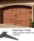 10 Inch T Strap Heavy Duty Shed Door Hinges Black With Screws Durable Iron Gate Hinges Installed on Wooden Garage Door