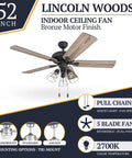 52-Inch Industrial Style LED Ceiling Fan With Light Kit, bronze finish, Edison style cage lights, dual finish barn wood blades