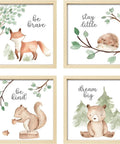 Framed Woodland Nursery Wall Art 4 Pack Cute Forest Animals Prints for Baby Kids Bedroom and Playroom Gallery Wall Set, 10x10 Inch Artwork Featuring Be Brave, Stay Little, Be Kind, Dream Big
